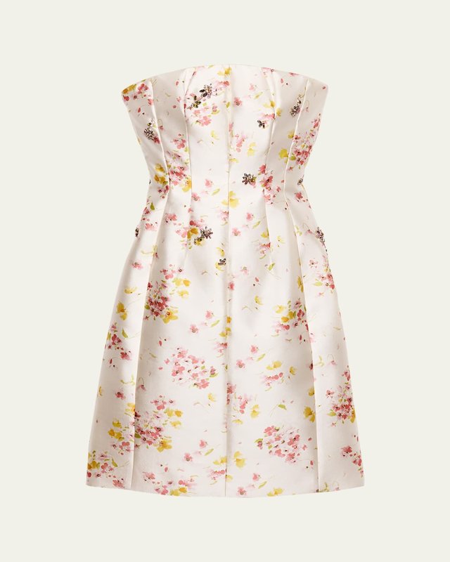 Seta Lana Floral-Embellished Strapless Mini Dress